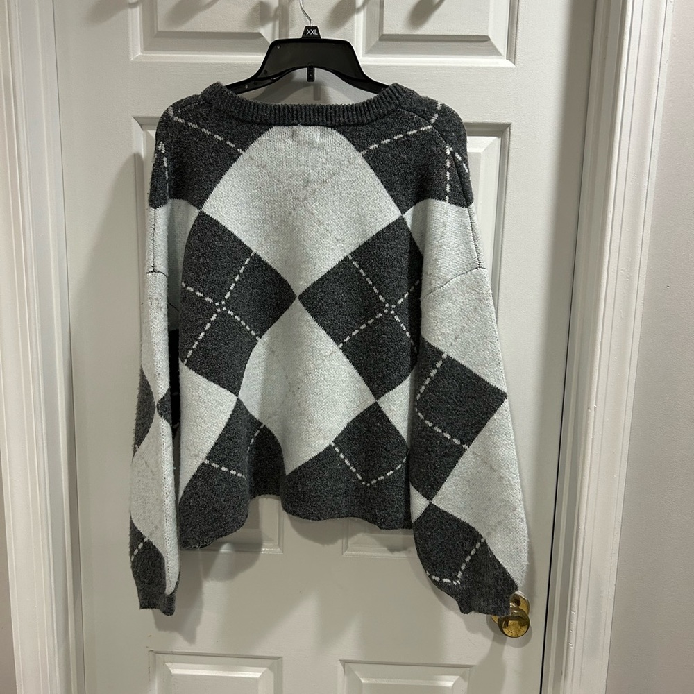 NWT Song of Style Argyle Knit Cardigan – Gray Gold Buttons Sz L - Picture 5 of 5
